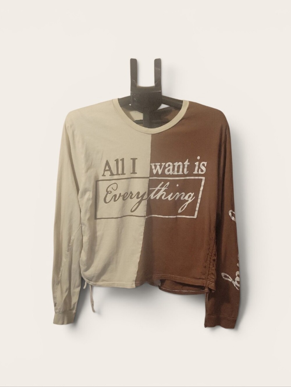 On Fire Two-Tone Brown and Cream Cropped Sweatshirt